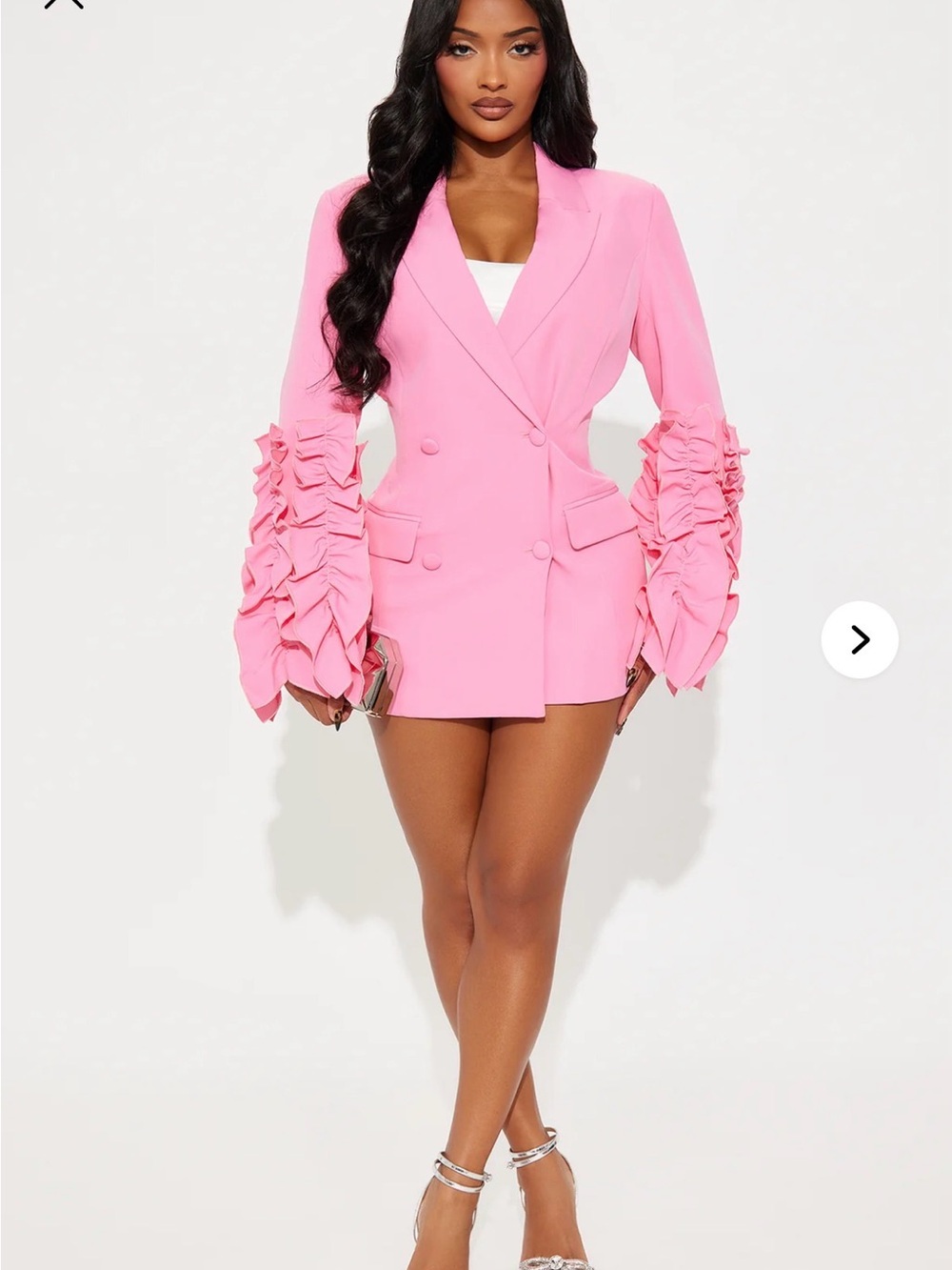Fashion Nova Pink Ruffle-Sleeve Blazer Mini Dress